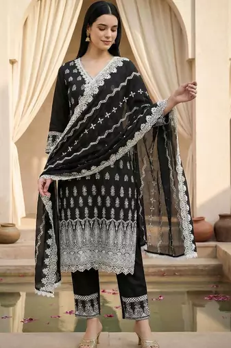 Women Ethnic Motifs Embroidered Regular Thread Work Pure Cotton Kurta with Trousers & With Dupatta
