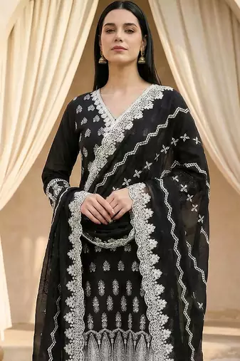 Women Ethnic Motifs Embroidered Regular Thread Work Pure Cotton Kurta with Trousers & With Dupatta