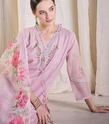 Floral Embroidered Thread Work Kurta With Trousers & Dupatta