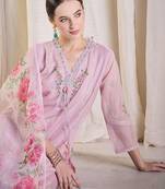 Floral Embroidered Thread Work Kurta With Trousers & Dupatta