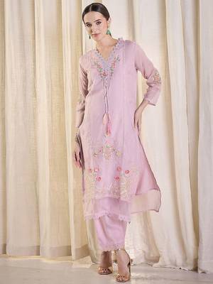 Floral Embroidered Thread Work Kurta With Trousers & Dupatta 5
