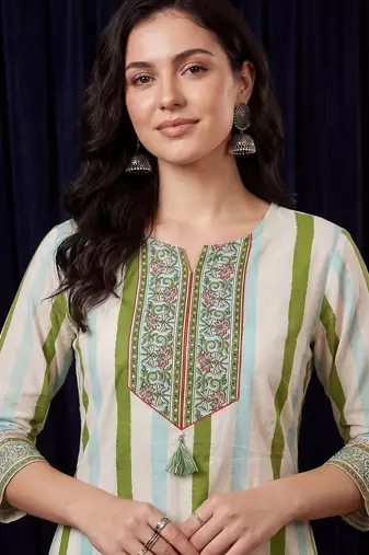 Women Printed Regular Sequinned Pure Cotton Kurta with Trousers & With Dupatta
