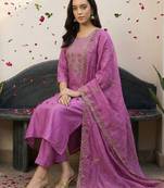 Lavender Embroidered Straight Kurta Trousers Dupatta Set Kurta Sets