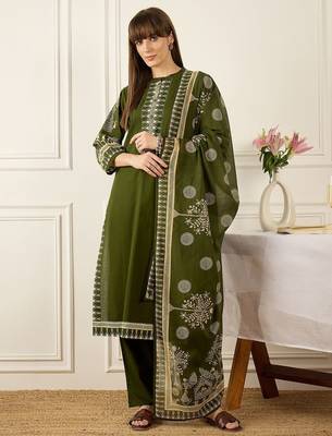 Women Ethnic Motifs Printed Regular Pure Cotton Kurta with Trousers & With Dupatta 1