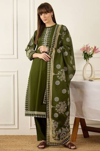 Women Ethnic Motifs Printed Regular Pure Cotton Kurta with Trousers & With Dupatta