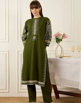 Women Ethnic Motifs Printed Regular Pure Cotton Kurta with Trousers & With Dupatta 2