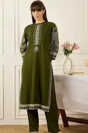 Women Ethnic Motifs Printed Regular Pure Cotton Kurta with Trousers & With Dupatta