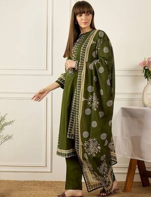 Women Ethnic Motifs Printed Regular Pure Cotton Kurta with Trousers & With Dupatta 5