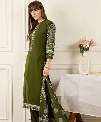 Women Ethnic Motifs Printed Regular Pure Cotton Kurta with Trousers & With Dupatta 6