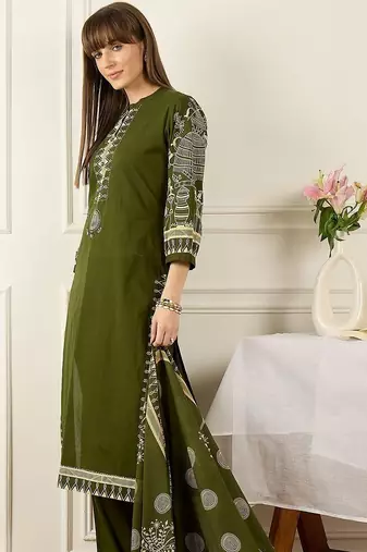 Women Ethnic Motifs Printed Regular Pure Cotton Kurta with Trousers & With Dupatta