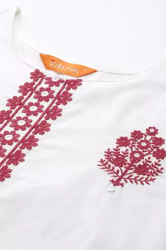 Floral Embroidered Kurta with Trousers & Dupatta