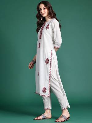 Floral Embroidered Kurta with Trousers & Dupatta 6