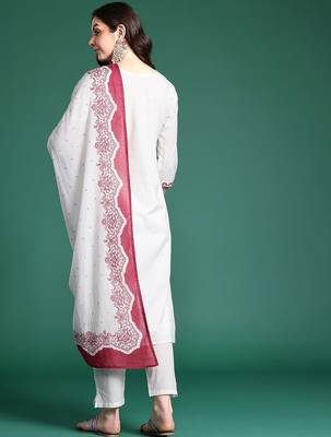 Floral Embroidered Kurta with Trousers & Dupatta 7