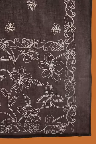 Floral Embroidered Thread Work Pure Cotton Straight Kurta With Trousers & Dupatta