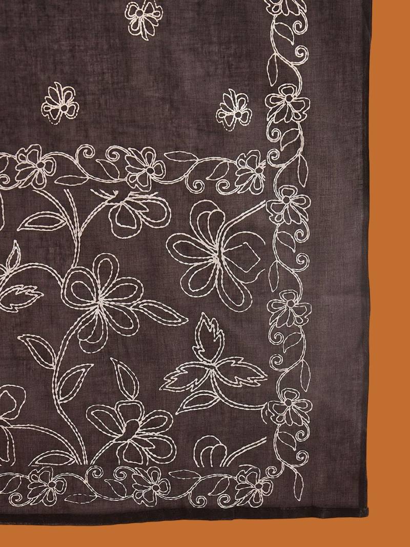 Floral Embroidered Thread Work Pure Cotton Straight Kurta With Trousers & Dupatta