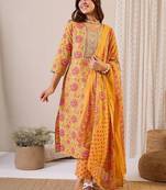 Floral Embroidered Straight Zari Work Kurta With Trousers & Dupatta