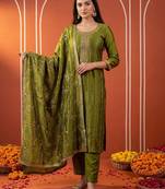 Women Ethnic Motifs Embroidered Regular Sequinned Kurta with Trousers & With Dupatta