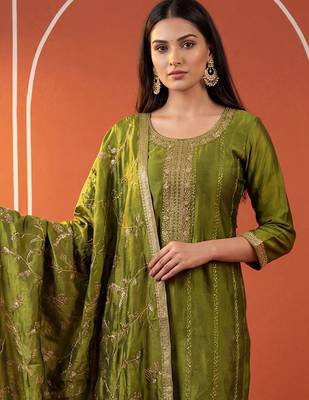 Women Ethnic Motifs Embroidered Regular Sequinned Kurta with Trousers & With Dupatta 6