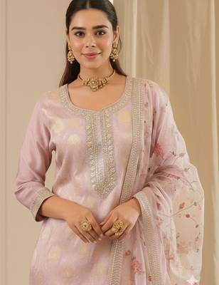 Women Embroidered Regular Kurta with Trousers & With Dupatta 2