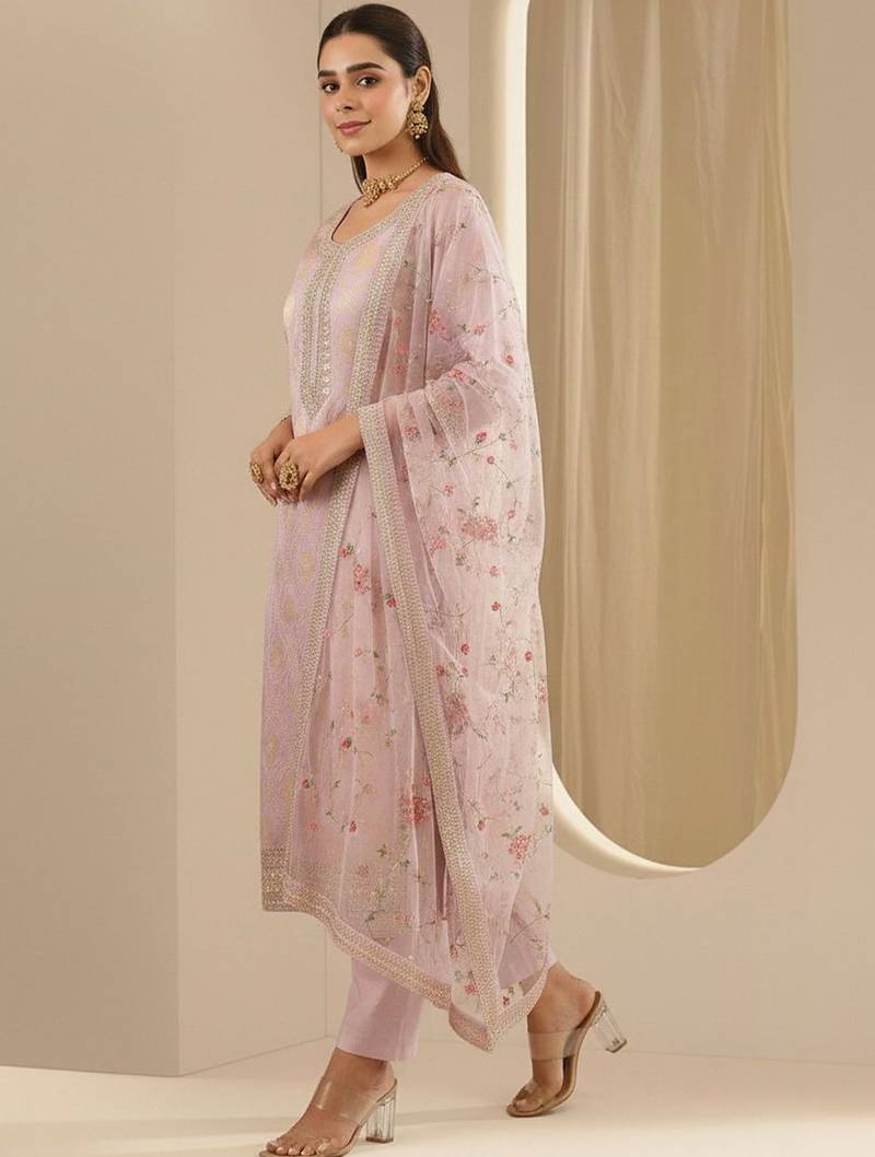 Women Embroidered Regular Kurta with Trousers & With Dupatta