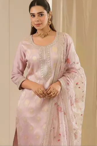 Women Embroidered Regular Kurta with Trousers & With Dupatta