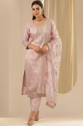 Women Embroidered Regular Kurta with Trousers & With Dupatta