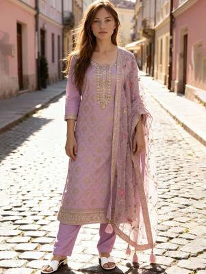 Women Regular Kurta with Trousers & With Dupatta 3