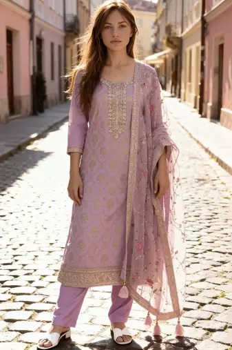 Women Regular Kurta with Trousers & With Dupatta