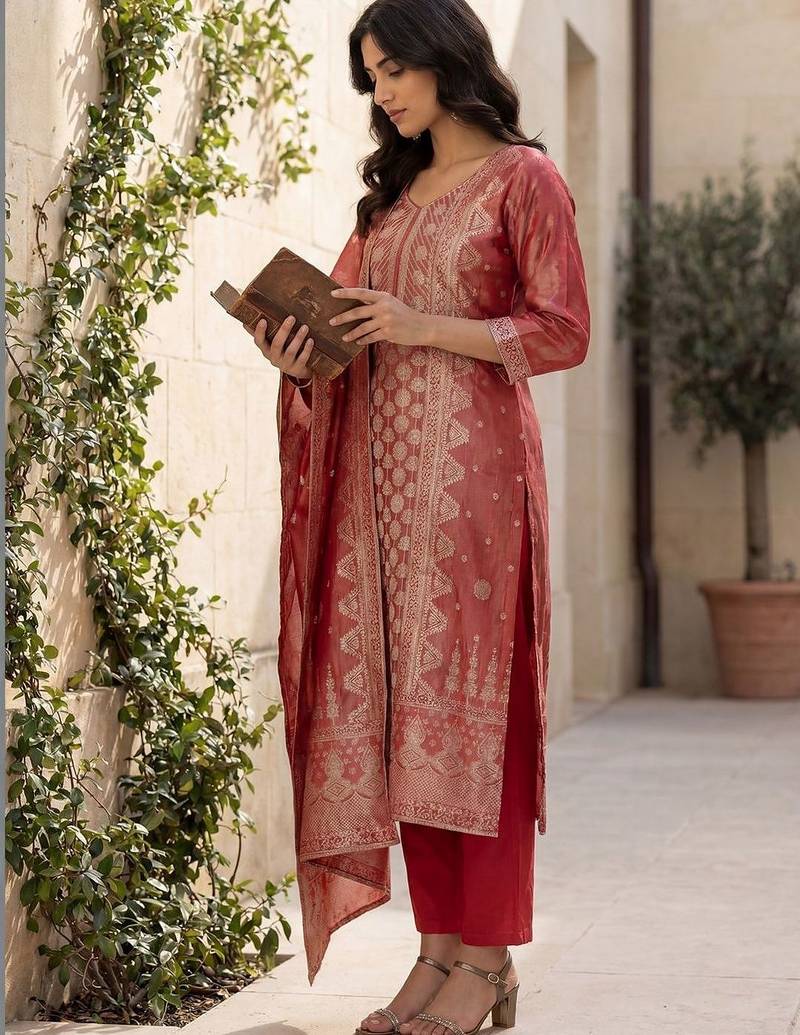 Women Regular Kurta with Trousers & With Dupatta
