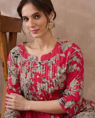 Women Floral Printed Regular Pure Cotton Kurta with Trousers 2