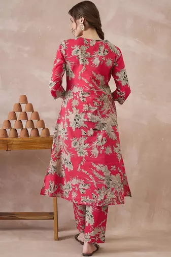 Women Floral Printed Regular Pure Cotton Kurta with Trousers