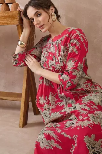 Women Floral Printed Regular Pure Cotton Kurta with Trousers
