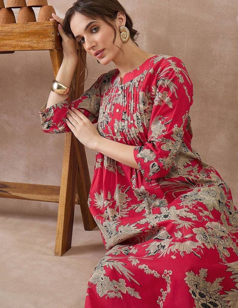 Women Floral Printed Regular Pure Cotton Kurta with Trousers