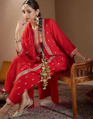 Women Ethnic Motifs Embroidered Regular Sequinned Kurta with Trousers & With Dupatta 1