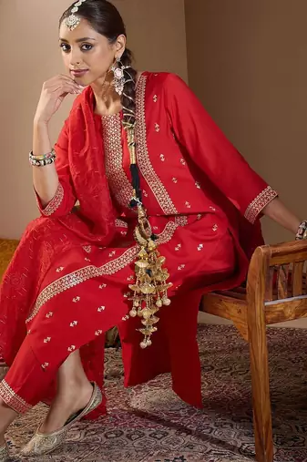 Women Ethnic Motifs Embroidered Regular Sequinned Kurta with Trousers & With Dupatta