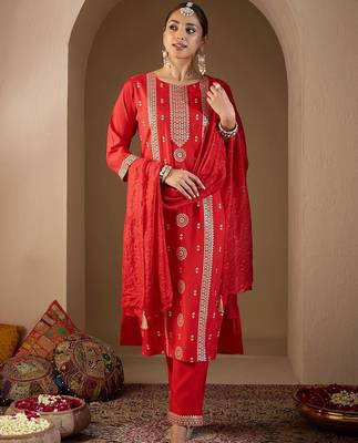 Women Ethnic Motifs Embroidered Regular Sequinned Kurta with Trousers & With Dupatta 2