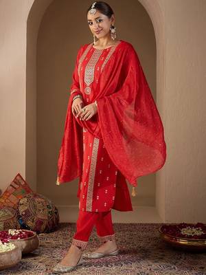 Women Ethnic Motifs Embroidered Regular Sequinned Kurta with Trousers & With Dupatta 4