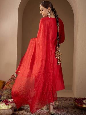 Women Ethnic Motifs Embroidered Regular Sequinned Kurta with Trousers & With Dupatta 5