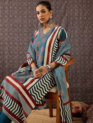 Women Printed Regular Pure Cotton Kurta with Trousers & With Dupatta 1