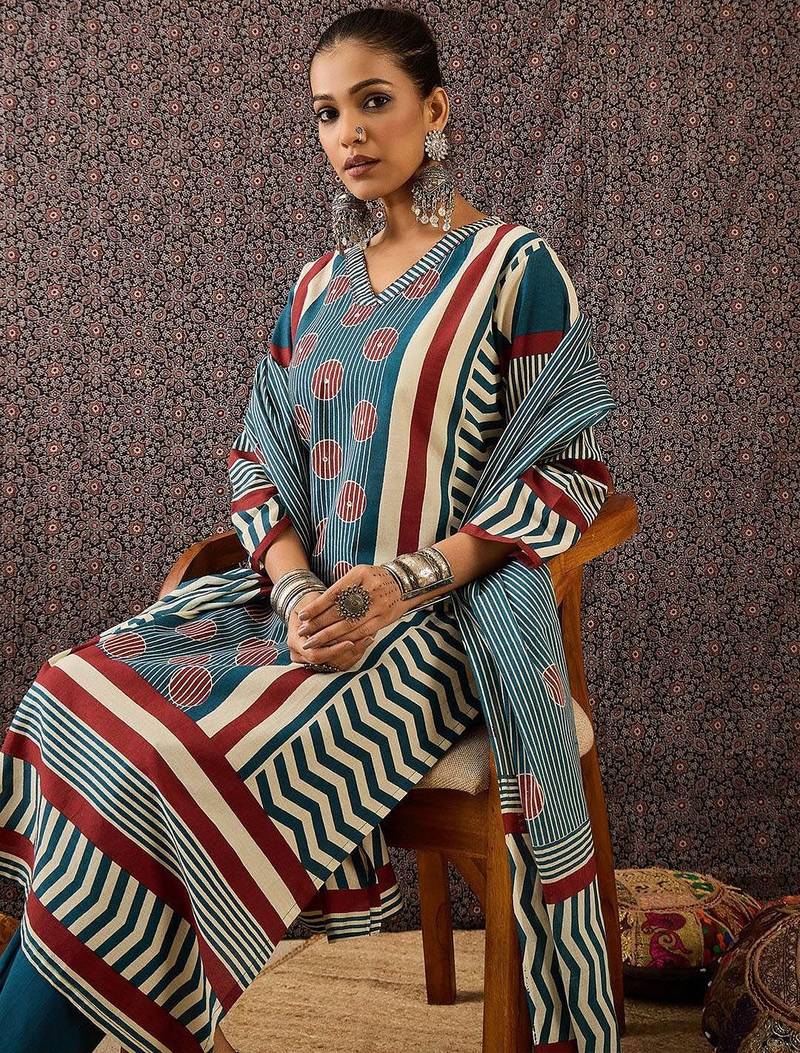 Women Printed Regular Pure Cotton Kurta with Trousers & With Dupatta