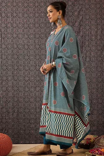 Women Printed Regular Pure Cotton Kurta with Trousers & With Dupatta