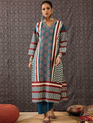 Women Printed Regular Pure Cotton Kurta with Trousers & With Dupatta 7