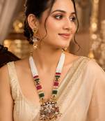 Gold-plated beaded kundan & meenakari long rani haar jewellery set