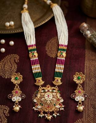 Gold-plated beaded kundan & meenakari long rani haar jewellery set 2