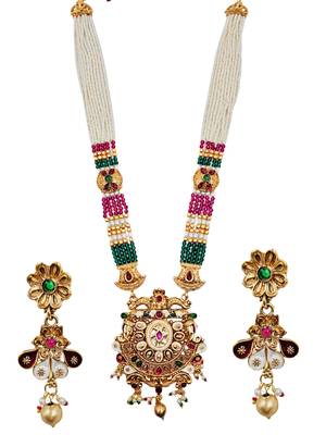 Gold-plated beaded kundan & meenakari long rani haar jewellery set 3