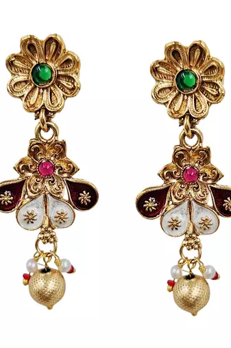 Gold-plated beaded kundan & meenakari long rani haar jewellery set