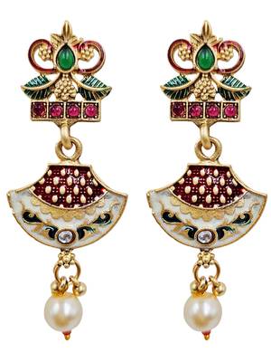 Gold-plated meenakari multi-strand long necklace set with drop earrings 4