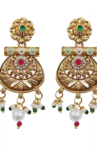 Gold-toned multi-strand pearl choker jewellery set with matching earrings