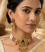 Women gold-plated kundan & pearl studded multi-strand choker jewellery set
