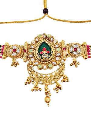 Women gold-plated kundan & pearl studded multi-strand choker jewellery set 5